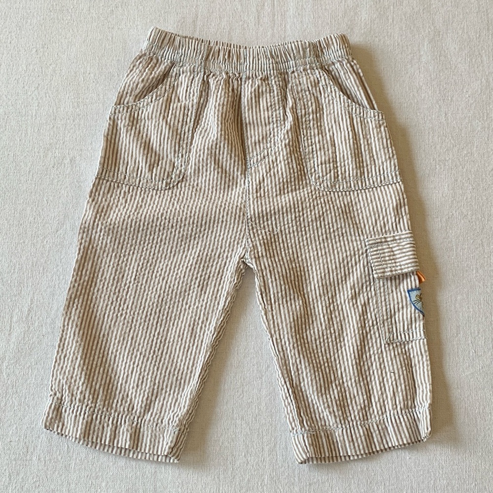 Disney Pooh Tigger Tan & White Striped 100% Cotton Seersucker Baby Pants 3-6M
